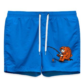 Boy in fish costume fishing - Swim Trunks - cobalt blue - Front
