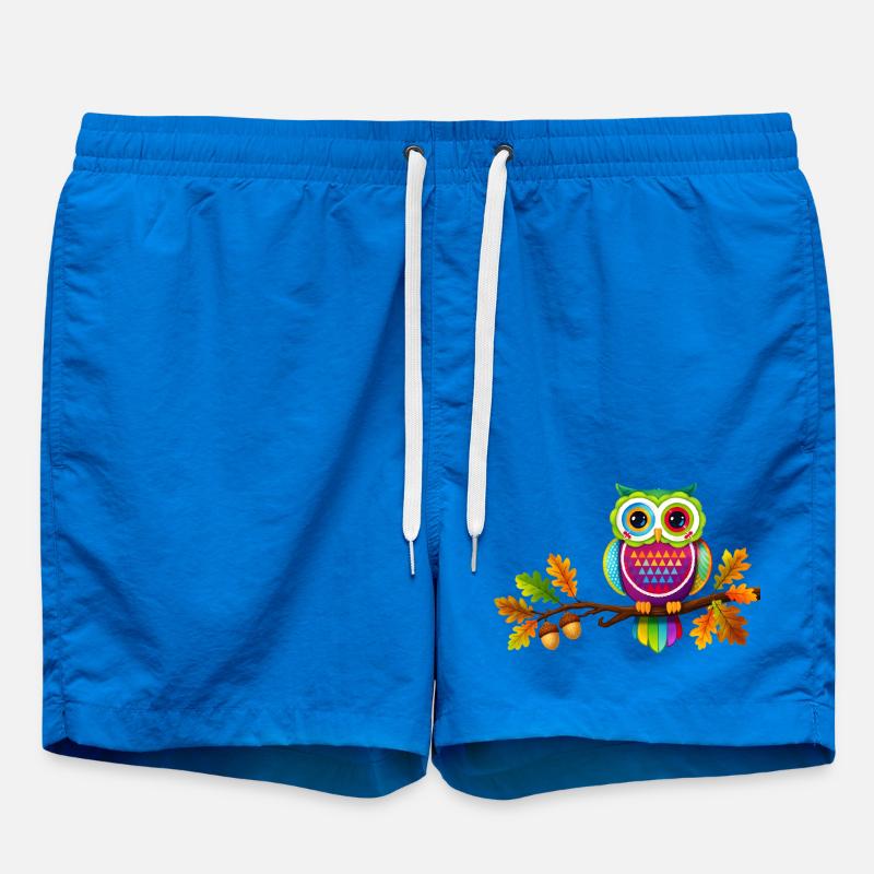 Bunte Eule auf Ast mit Herbstblättern - Badeshorts - Cobalt blue