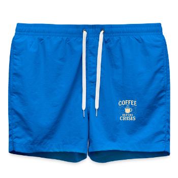 Kaffee vor der Krise Illustration - Badeshorts - Cobalt blue - Vorne - AI Model Male 185 light (185cm)