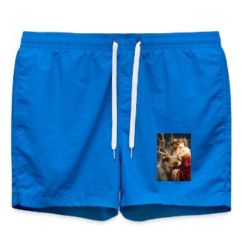Winter Santa and Reindeer Embrace - Swim Trunks - cobalt blue - Front