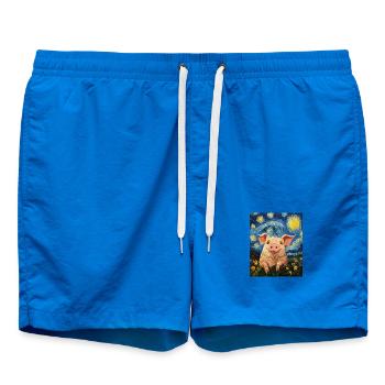 Schwein Ferkel Van Gogh Style Starry Night - Badeshorts - Cobalt blue - Vorne - AI Model Male 185 light (185cm)