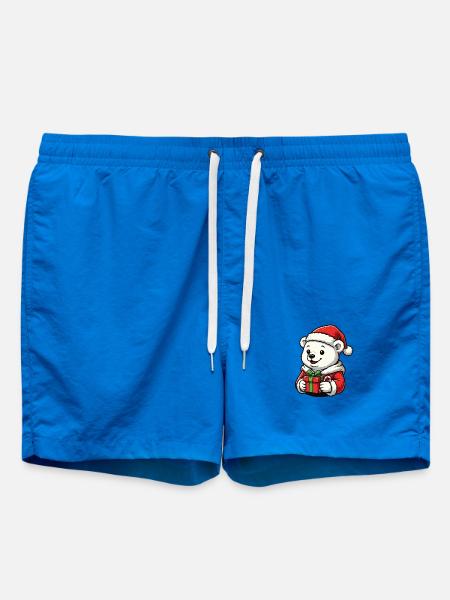 Jul isbjörn med gåva – sött julmotiv - Badshorts - cobalt blue