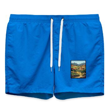 Vineyard Vista in Tuscan Hills - Swim Trunks - cobalt blue - Front - AI Model Male 185 light (185cm)