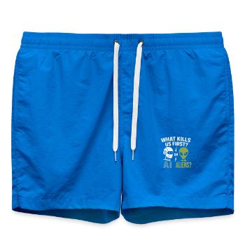 AI or Aliens – Which Will Catch Us First? - Swim Trunks - cobalt blue - Front - AI Model Male 185 light (185cm)