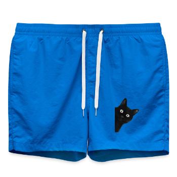 Wackeläugige schwarze Katze - Badeshorts - Cobalt blue - Vorne - AI Model Male 185 light (185cm)
