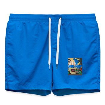 Hip Hop Graffiti Portrait with Bicycle - Swim Trunks - cobalt blue - Front - AI Model Male 185 light (185cm)