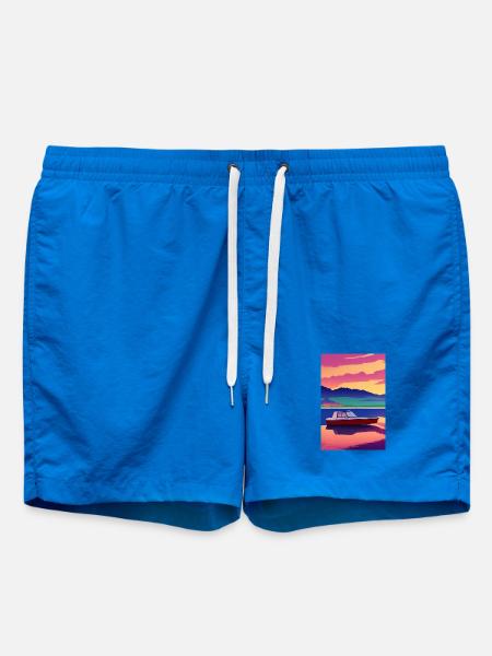 Landscape with lake, boat and mountains - Swim Trunks - cobalt blue