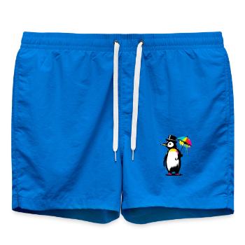 Pingouin avec chapeau et parapluie pour la pluie - Short de bain - cobalt blue - Devant - AI Model Male 185 light (185cm)