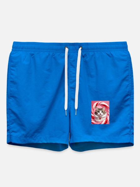 Christmas Cat in Candy Ring Design - Swim Trunks - cobalt blue