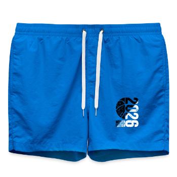 Basketball Master Shirt 2026, black and white - Swim Trunks - cobalt blue - Front - AI Model Male 185 light (185cm)