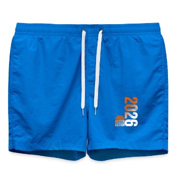 Maillot de champion de basket-ball 2026, orange blanc - Short de bain - cobalt blue - Devant - AI Model Male 185 light (185cm)