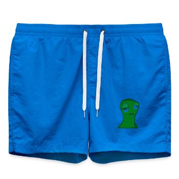 Tired Green Character – Minimalist Cartoon, Frus - Swim Trunks - cobalt blue - Front - AI Model Male 185 light (185cm)