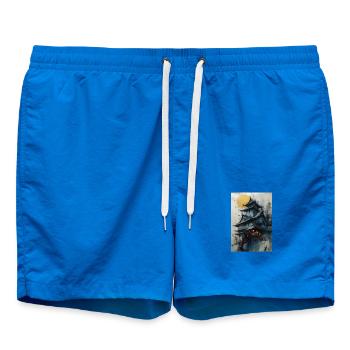 Pagode unter dem Mond in Aquarell - Badeshorts - Cobalt blue - Vorne - AI Model Male 185 light (185cm)