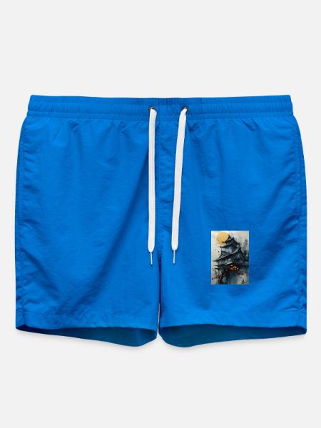 Pagoda under the moon in watercolor - Swim Trunks - cobalt blue