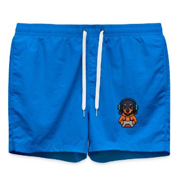Cute gaming dachshund with headset - Swim Trunks - cobalt blue - Front - AI Model Male 185 light (185cm)