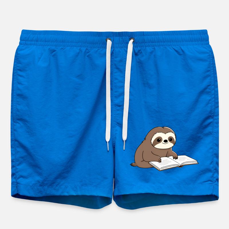 Cute Sloth Reader with Book - Swim Trunks - cobalt blue