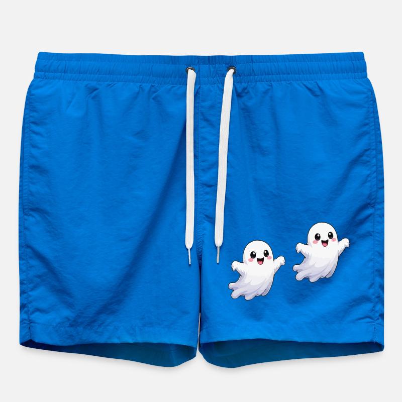 Kawaii Ghost Joy Print - Swim Trunks - cobalt blue