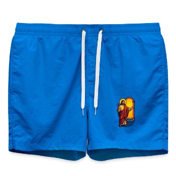 Christ ressuscité avec la clé, Jésus Art - Short de bain - cobalt blue - Devant - AI Model Male 185 light (185cm)