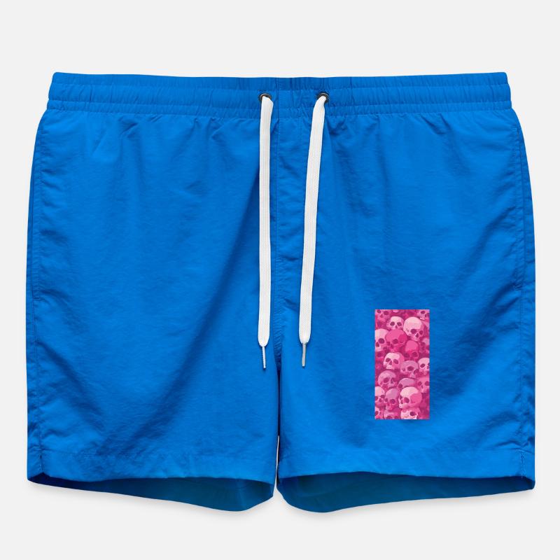 Pink Skull Pattern - Swim Trunks - cobalt blue