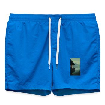 Chat noir sur le balcon de la montagne – Design zen asiatique - Short de bain - cobalt blue - Devant - AI Model Male 185 light (185cm)