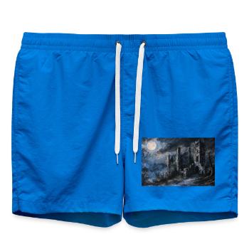 Poster Illustration Medieval Landscape in Ruins - Swim Trunks - cobalt blue - Front