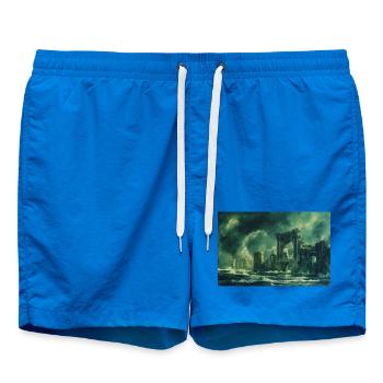 Ruined Landscape Illustration Poster - Swim Trunks - cobalt blue - Front