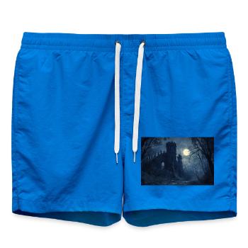 Poster Illustration Medieval Landscape in Ruins - Swim Trunks - cobalt blue - Front