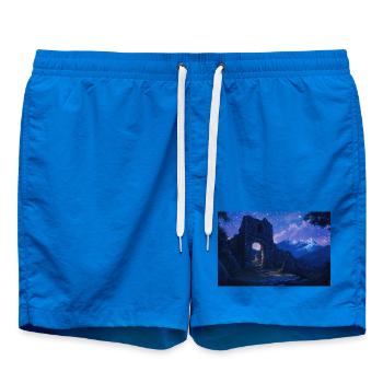 Poster Illustration Medieval Landscape in Ruins - Swim Trunks - cobalt blue - Front