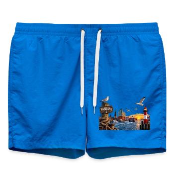 Hamburg Hafen Sonne - Badeshorts - Cobalt blue - Vorne - AI Model Male 185 light (185cm)