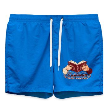 Bücherliebe: Zusammen bis zur letzten Seite - Badeshorts - Cobalt blue - Vorne - AI Model Male 185 light (185cm)