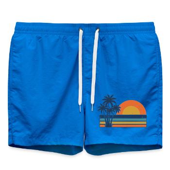 Plage d’été rétro avec des palmiers au coucher de soleil - Short de bain - cobalt blue - Devant