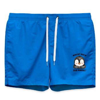Klassentier Pinguin "Weckt mich zur Pause!" - Badeshorts - Cobalt blue - Vorne - AI Model Male 185 light (185cm)