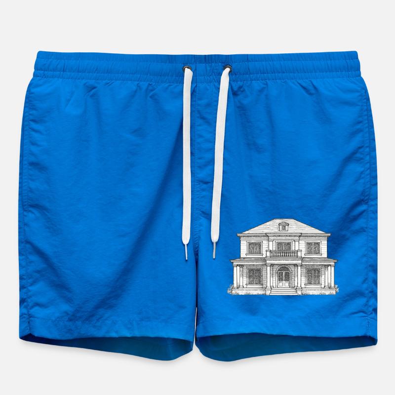 Classic front building line drawing - Swim Trunks - cobalt blue