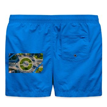 Aerial View Round Circle Green Accents - Swim Trunks - cobalt blue - Back