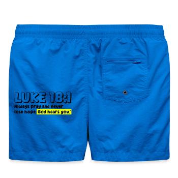 Luke 18:1 | Bible Quote - Swim Trunks - cobalt blue - Back - AI Model Male 185 light (185cm)