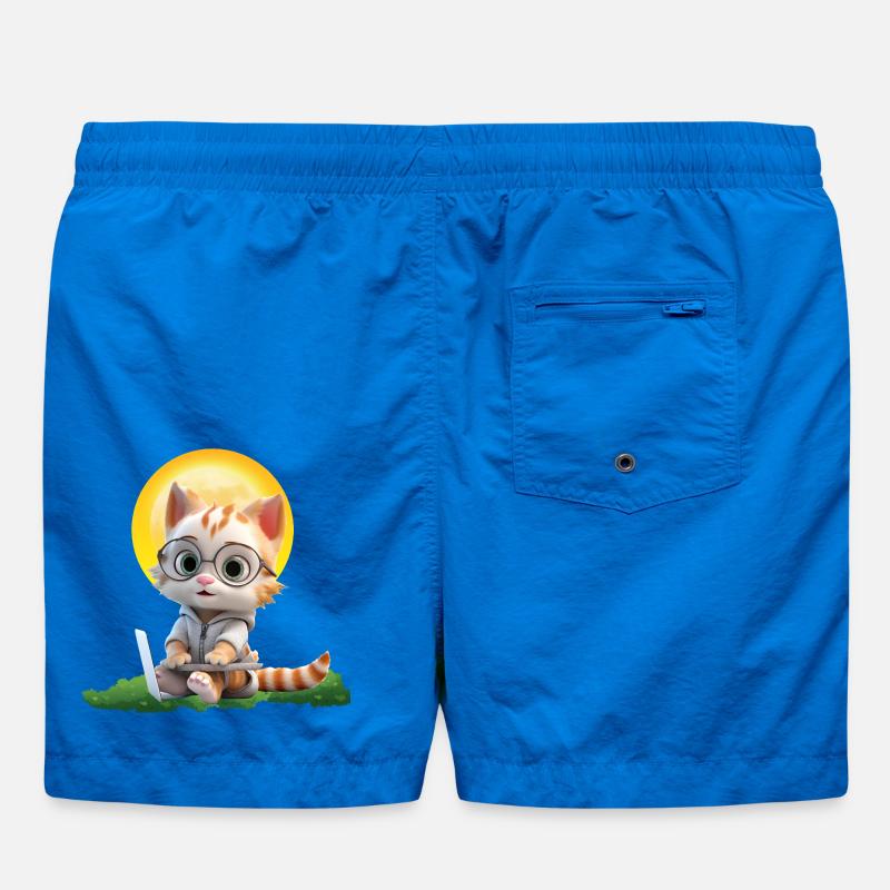 Smart Cat Sun Coder: Kitten Laptop Art Print Swim Trunks