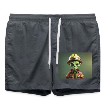 niedliche kleine grüne Retro Vintage Alien Feuerwehrmann - Badeshorts - Anthrazit - Vorne - AI Model Male 185 light (185cm)