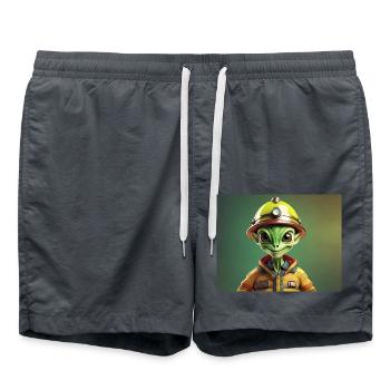 mignon petit pompier extraterrestre rétro rétro vert - Short de bain - charbon - Devant - AI Model Male 185 light (185cm)