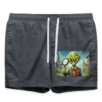 mignon petit détective extraterrestre rétro rétro vert - Short de bain - charbon - Devant - AI Model Male 185 light (185cm)