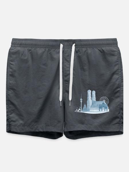 Munich Skyline - Hand Painted Watercolor - Swim Trunks - anthracite