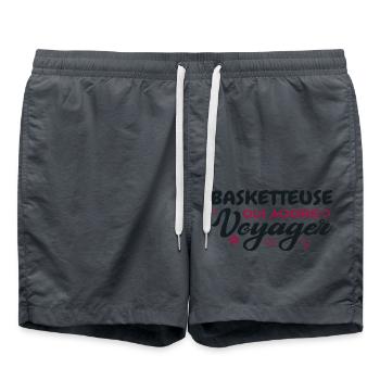 Basketteuse globe-trotteuse passionnée de voyages - Short de bain - charbon - Devant - AI Model Male 185 light (185cm)
