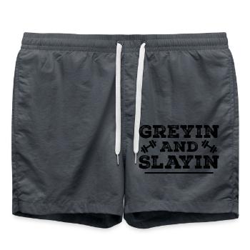 Greyin And Slayin - Funny Workout Gym - Short de bain - charbon - Devant - AI Model Male 185 light (185cm)