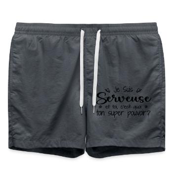 I'm a Waitress. What's your superpower? - Swim Trunks - anthracite - Front - AI Model Male 185 light (185cm)