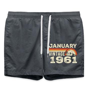 January 1961 Vintage Birthday 1961, Born in 1961 - Swim Trunks - anthracite - Front - AI Model Male 185 light (185cm)