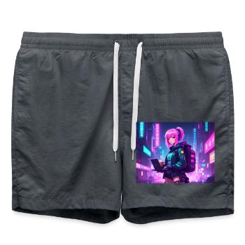 Neon Hacker Girl – Ready to Code & Conquer - Badeshorts - Anthrazit - Vorne - AI Model Male 185 light (185cm)