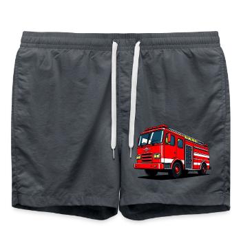 Ready to Roll: Heroisches Feuerwehrauto in Aktion - Badeshorts - Anthrazit - Vorne - AI Model Male 185 light (185cm)
