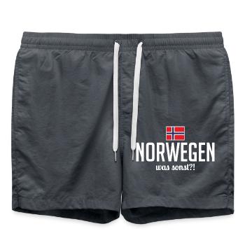 Norwegen was sonst Spruch Skandinavien Urlaub - Badeshorts - Anthrazit - Vorne - AI Model Male 185 light (185cm)