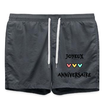 ANNIVERSAIRE. HAPPY BIRTHDAY. JOYEUX ANNIVERSAIRE. - Short de bain - charbon - Devant - AI Model Male 185 light (185cm)