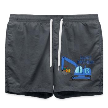 Bagger Kinder Happy Birthday 8 Blau - Badeshorts - Anthrazit - Vorne - AI Model Male 185 light (185cm)
