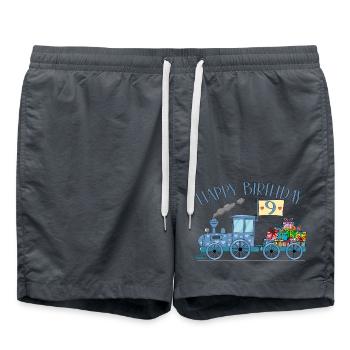Children's Train Railway Happy Birthday 9 - Swim Trunks - anthracite - Front - AI Model Male 185 light (185cm)